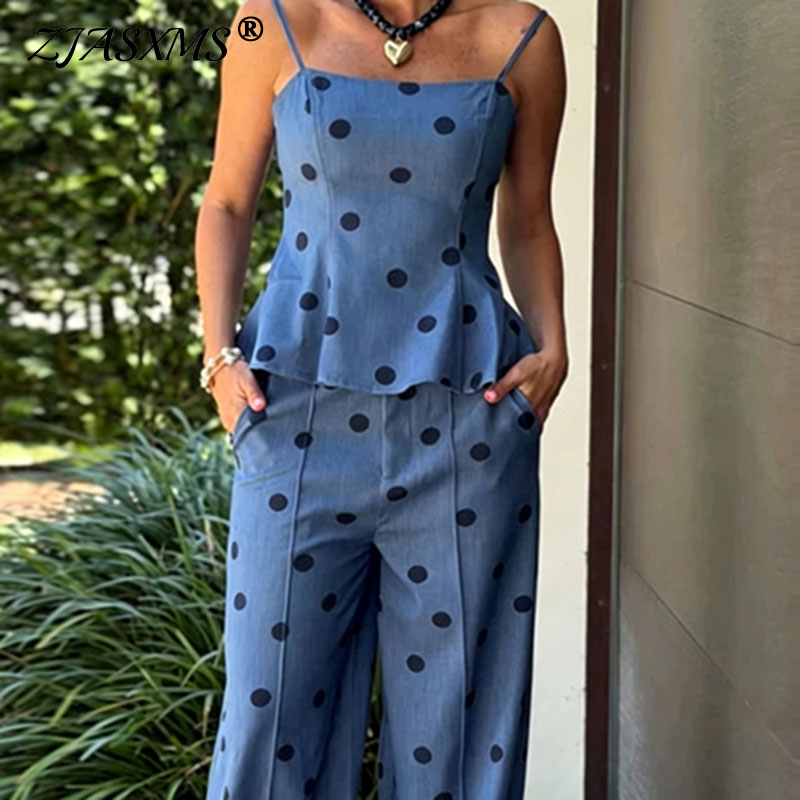 Vintage Dot Print Chambray Two - Suspender Tank Top บทวิจารณ์และราคา