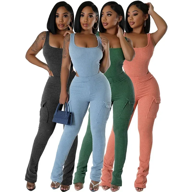 Knitted Ribbed Two Piece Set f - Tank Top Ribbed บทวิจารณ์และราคา
