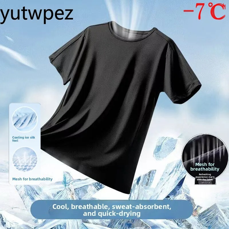 Summer Ice Silk Men T Shirt Sh - T Shirt Tight Fit บทวิจารณ์และราคา