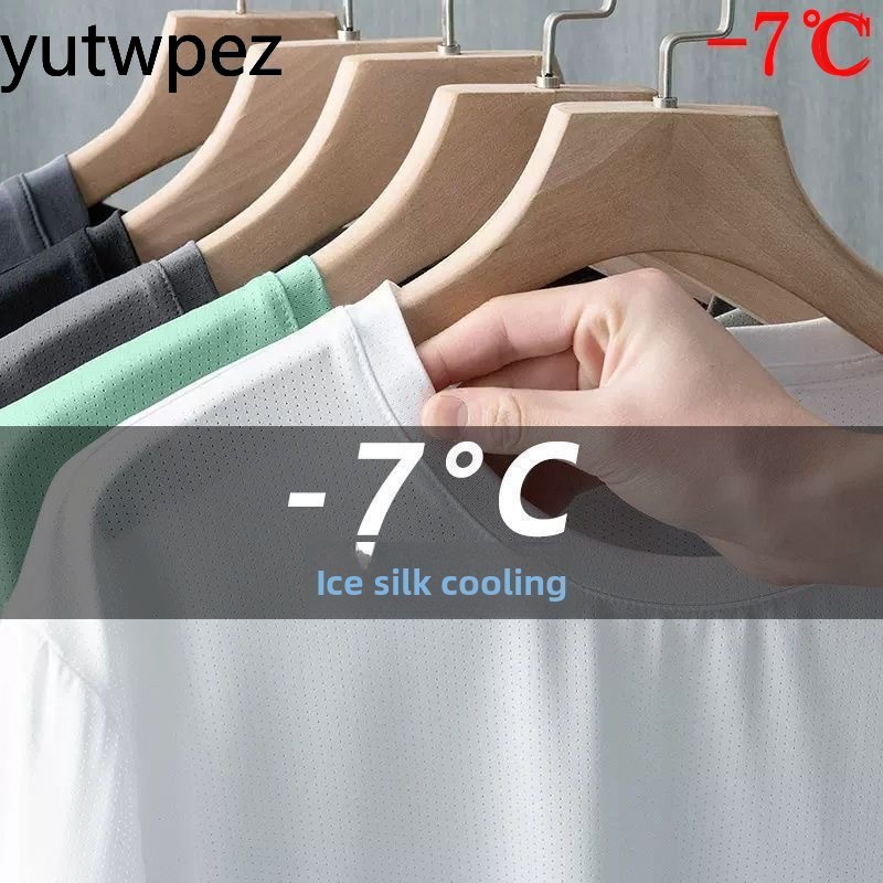Summer Ice Silk Men T Shirt Sh - T Shirt Tight Fit บทวิจารณ์และราคา